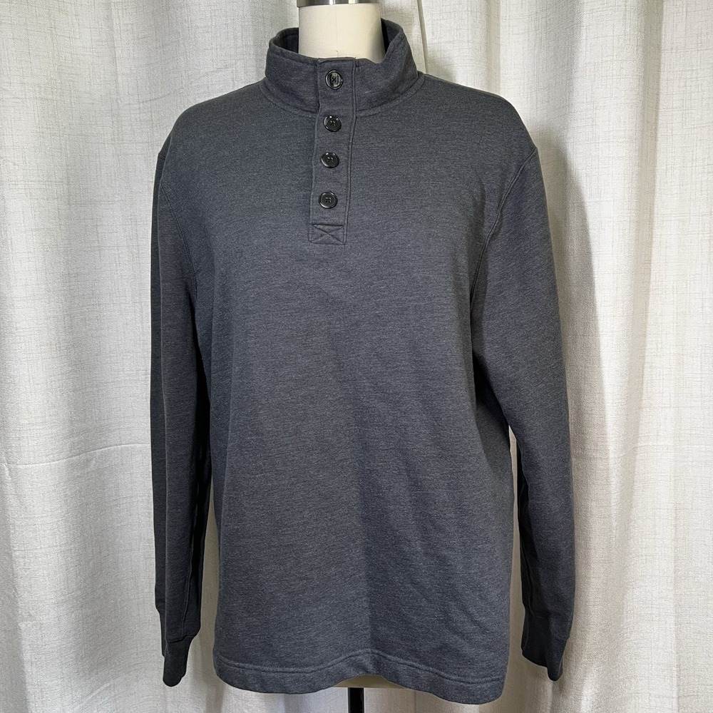 J Crew Authentic Fleece Men's Dark Gray Henley‎ 1/4 Button Mock Neck Size XL
